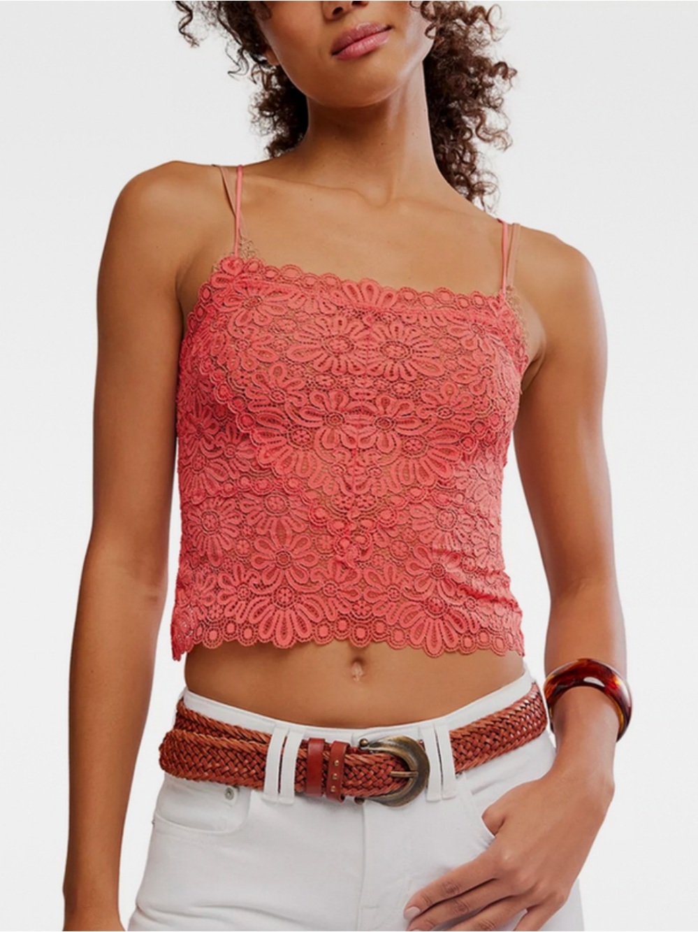 Free People Love And Lace Cami in Coral Womenβs Size Large NWT